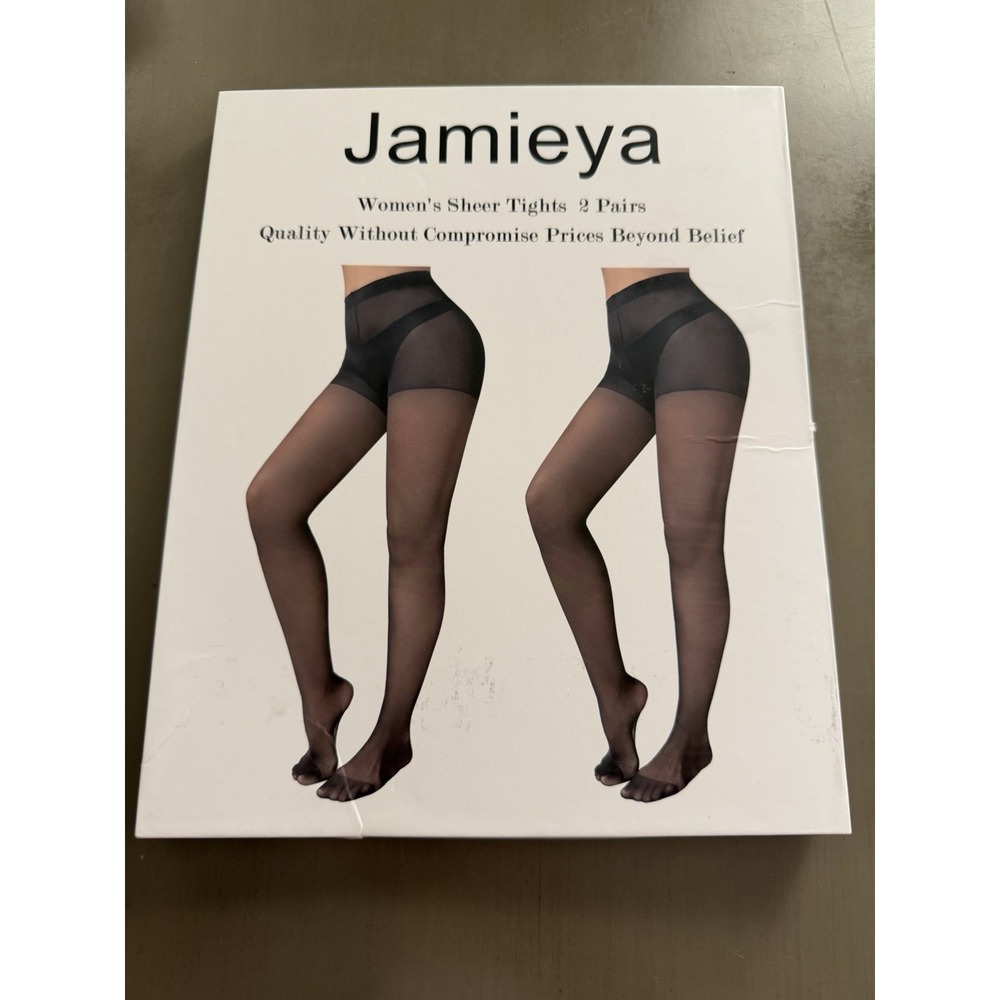 Jamieya 2 Pairs Black Sheer Tights for Women, 20D Control Top Size Large Black‎